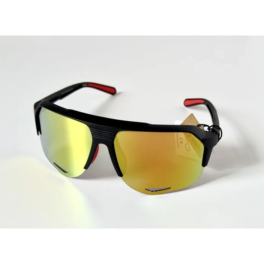 Hang Ten Shield Sunglasses Black Frame Yellow Mirror Lens Sport Unisex 63 16 New
